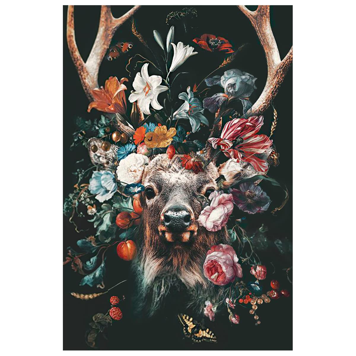 Instarry 5D Diamond Painting Large Size Flowers and Deer Crystal Embroidery Wall Pictures Art Set 35.4x23.6 inch