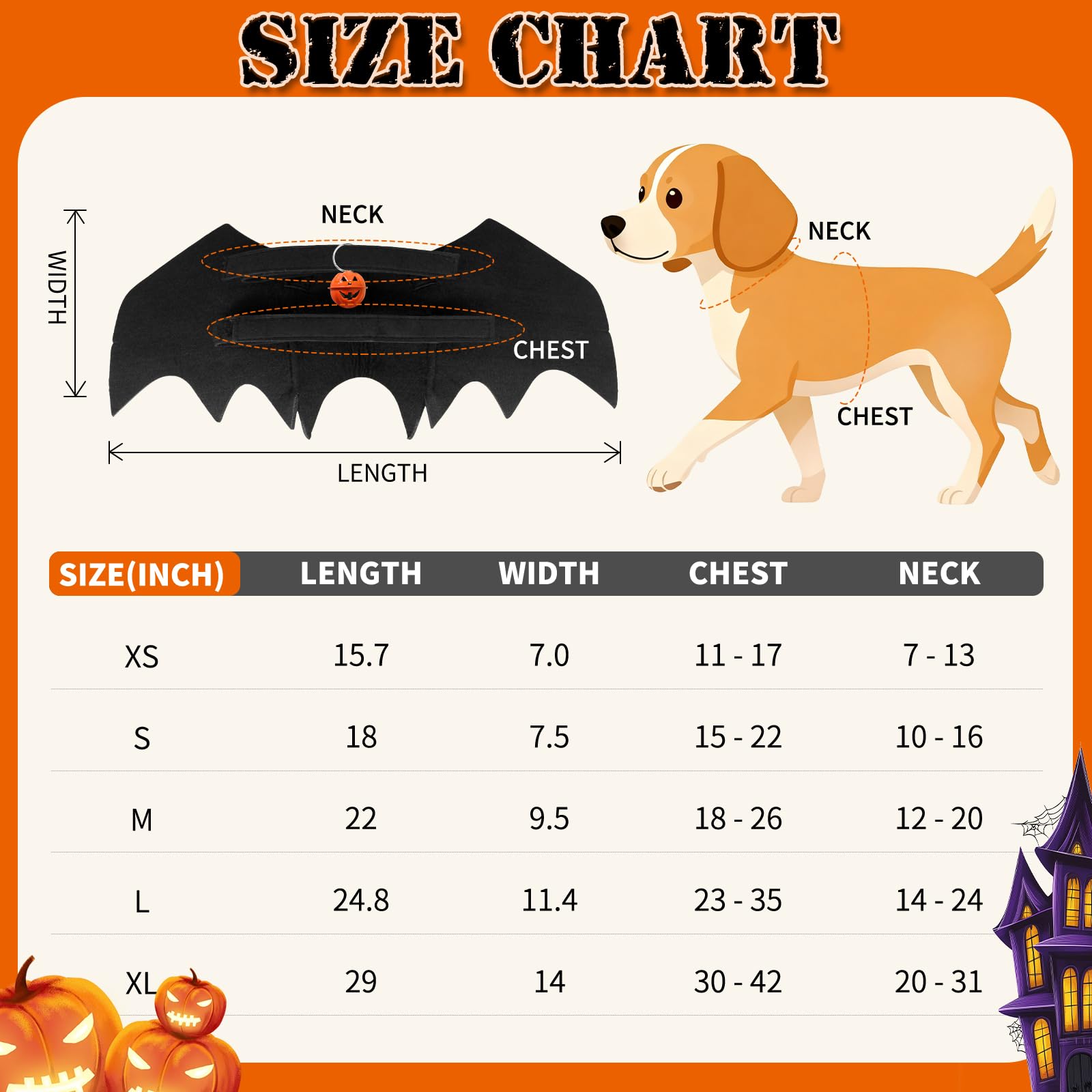 Abnaok Déguisement Pour Chien Halloween Avec 2 Ailes De Chauve-souris