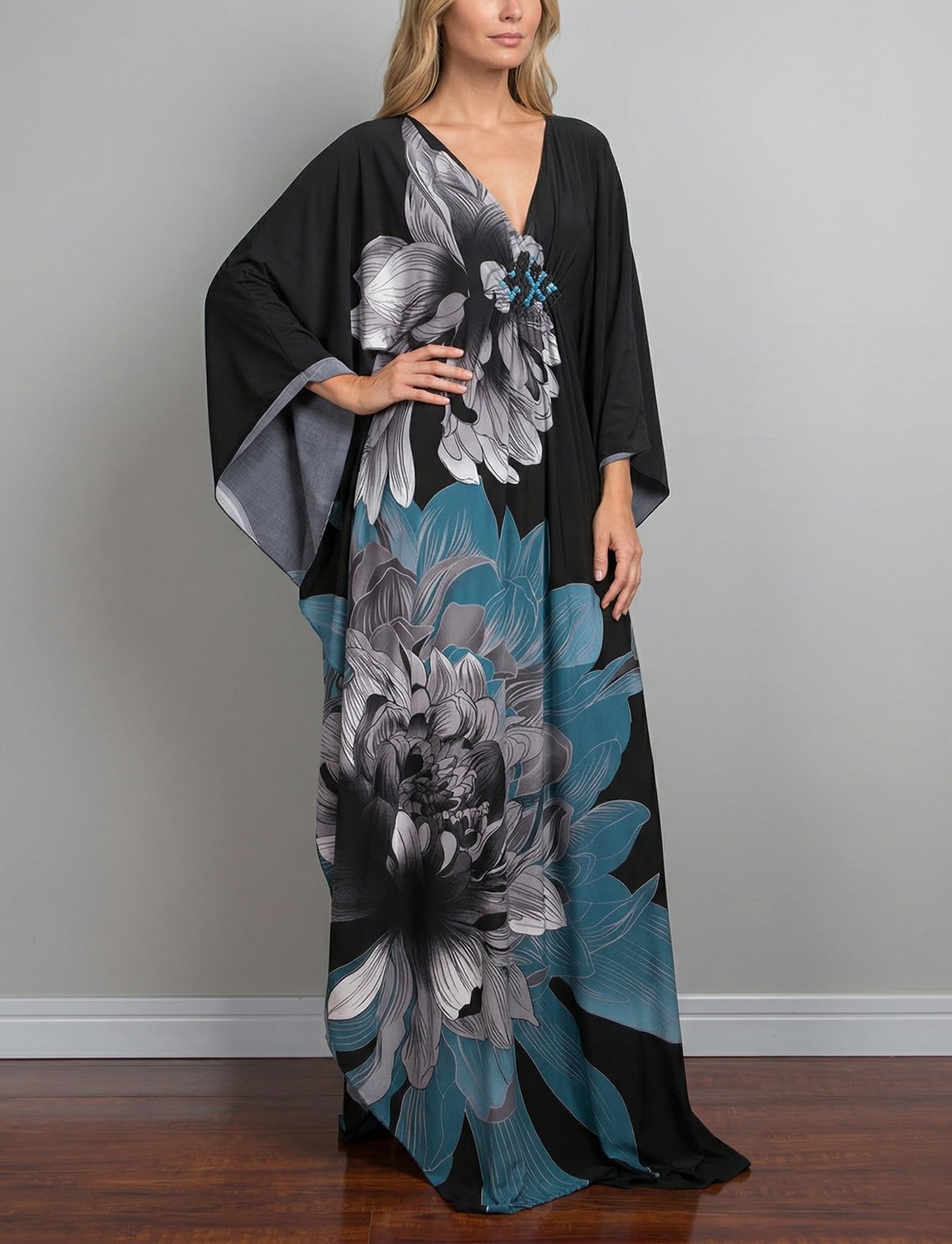 AIEOE Maillot de Bain Kimono Boho Femme Maxi Été Manteau de Plage Floral Décontracté Plus Tailles Robe Couleur 03