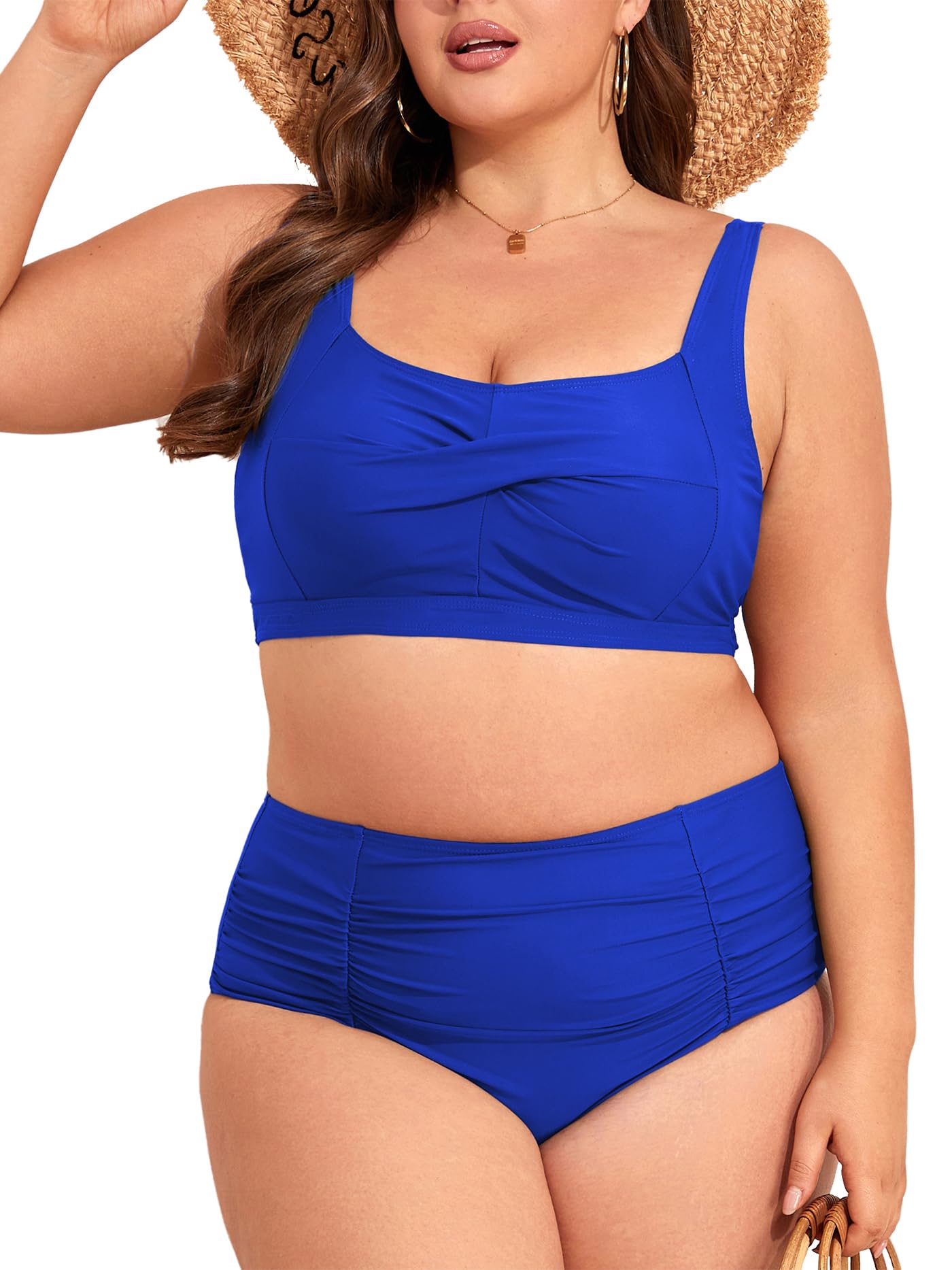 PONCEAU Bikini para mujer, talla grande, cintura alta, traje de baño push up, traje de baño de dos piezas con cojín en el pecho