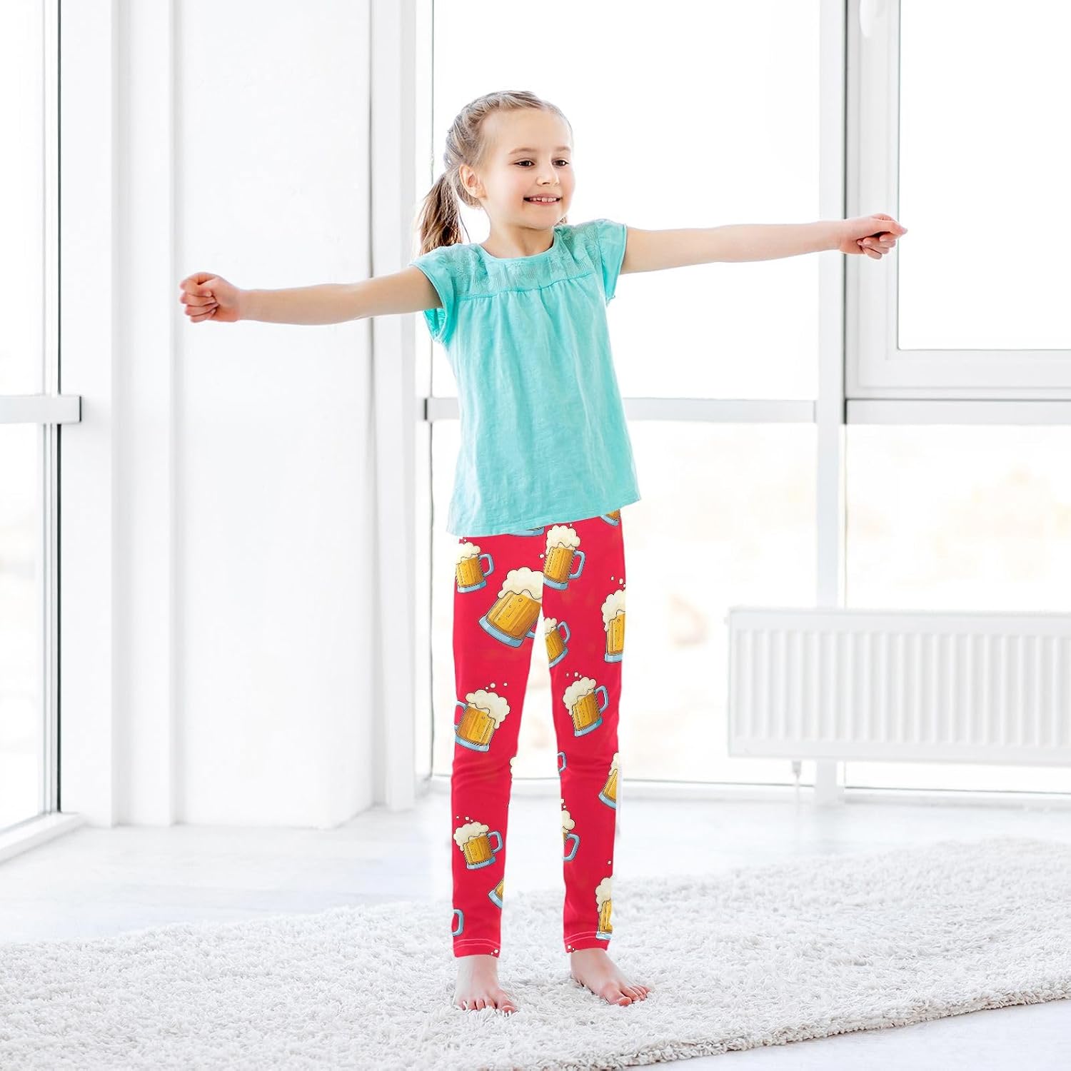 Girls Activewear Leggings Beer Mugs Red