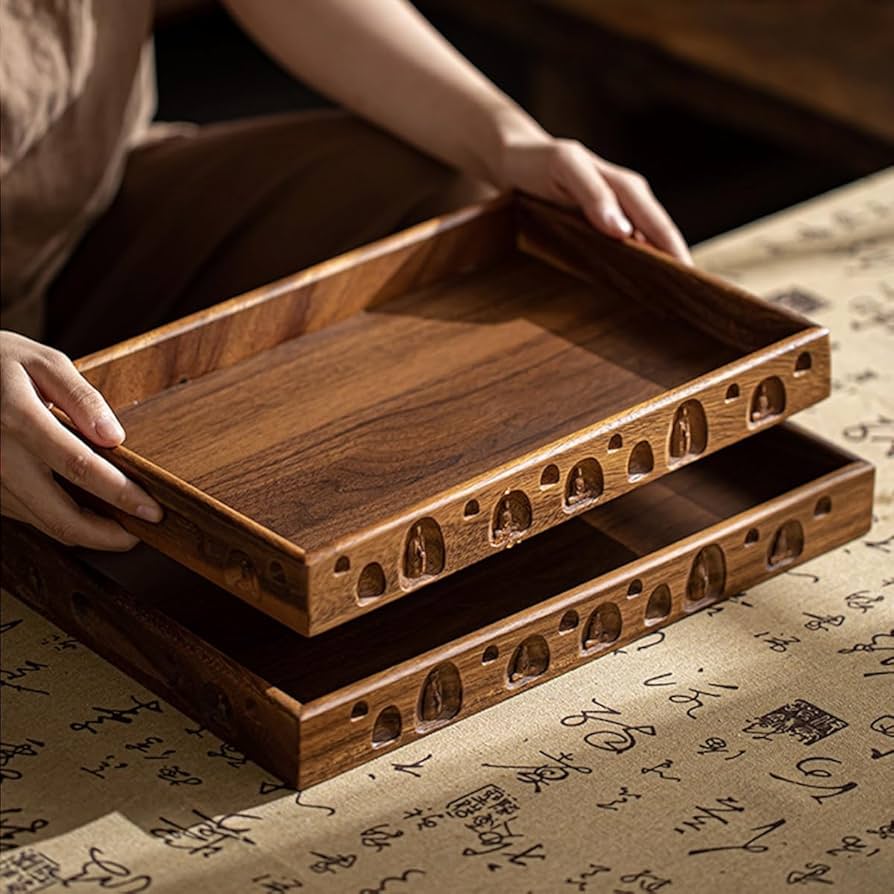 木彫　トレイ　トレー Amazon｜JIKANNOYA トレー 木製トレー お盆 滑らないトレー