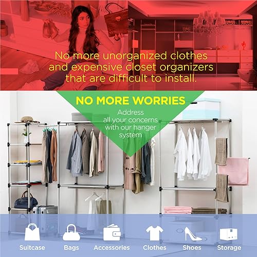 Miniatura 3 de Sistema organizador de armario independiente de acero inoxidable de alta calidad, fácil de montar, duradero y versátil, resistente y ajustable,