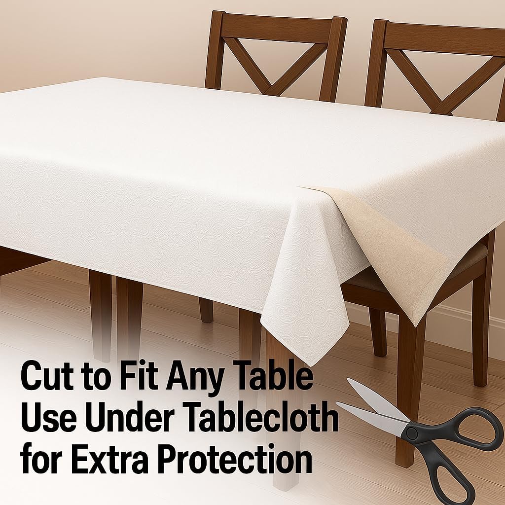 Dependable Industries inc. Essentials Vinyl Table Pad Protector with Flannel Backing – Waterproof Quilted 52 x 90 Rectangle Cut to Fit Table Cover for Dining and Kitchen Tables
