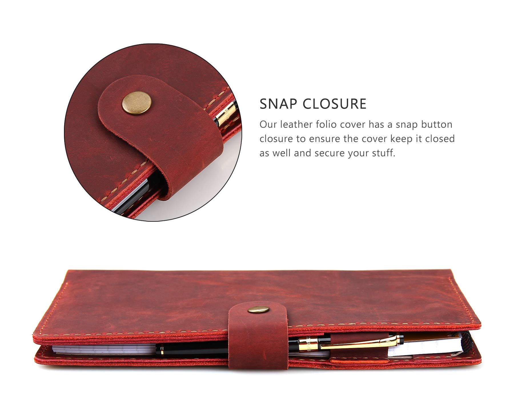 Leder-Schutzhülle für 15,2 x 22,9 cm Steno-Notizbuch, Leder-Folio-Hülle, kompatibel mit 15,2 x 22,9 cm spiralförmigen Steno-Blocks, A5-Notizbuch-Organizer mit Stiftschlaufe, Weinrot