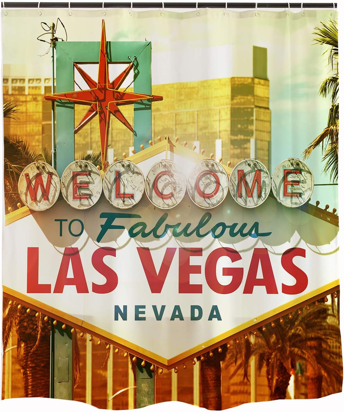 Ofat Home Welcome to Fabulous Las Vegas Shower Curtain 71''x71''with 12 Plastic Hooks Nevada Travel Waterproof Polyester Fabric, Curtains for Bathroom Home Decor Traveler Urban Road Trip
