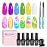 Beetles Christmas Gel Nail Polish with Blooming Gel, 5 Colors Neon Pink Green Blue Purple Yellow Nail Polish Clear Blooming Polish for Spreading Effect2 Nail Art Brushes UV/Led Gift Set for Women