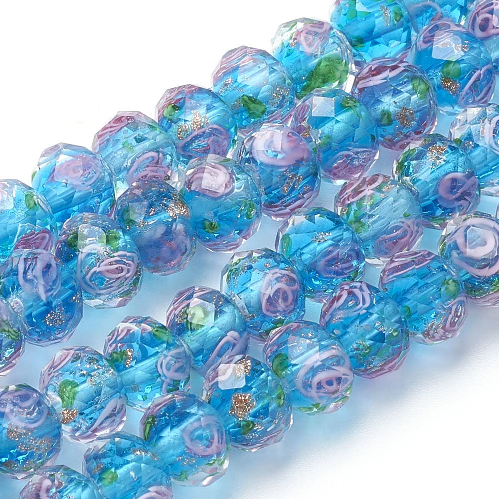 PH PandaHall 45pcs 9~12mm Gold Sand Lampwork Beads Glass Handmade Round Loose Beads for Rosary Making Jewelry Craft Making with 2mm Hole - Dodger Blue