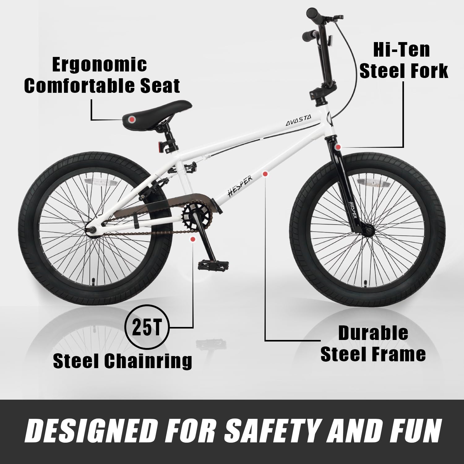 AVASTA Hesper 20 Zoll Kinderfahrrad Freestyle BMX Fahrräder für 6-14 Jahre alte Jungen und Anfänger, Weiß