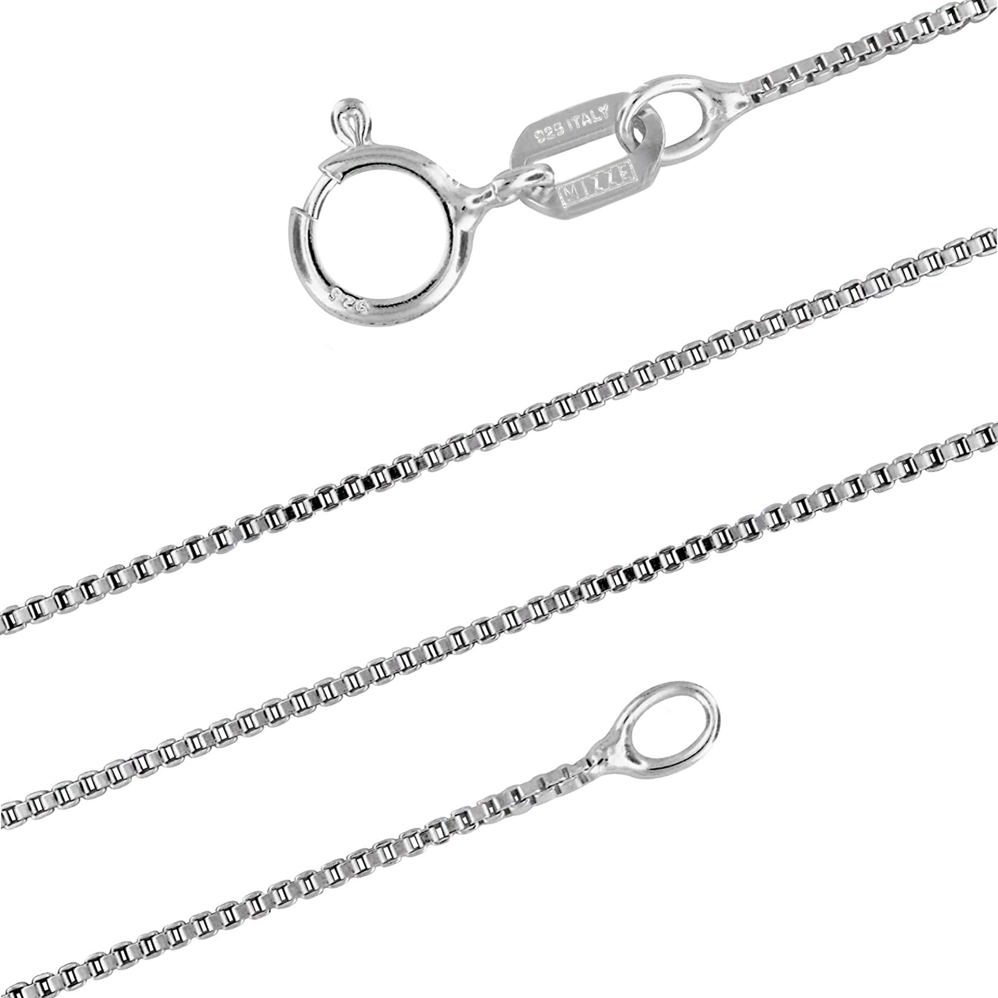 MIZZE Made for Luck19"-20"-22"-24" Inch Length 0.7 MM Italian Made Sterling Silver Box Chain with Lobster Or Spring Ring Clasp for Men & Women, Nickel Free and Includes Jewelry Care Kit