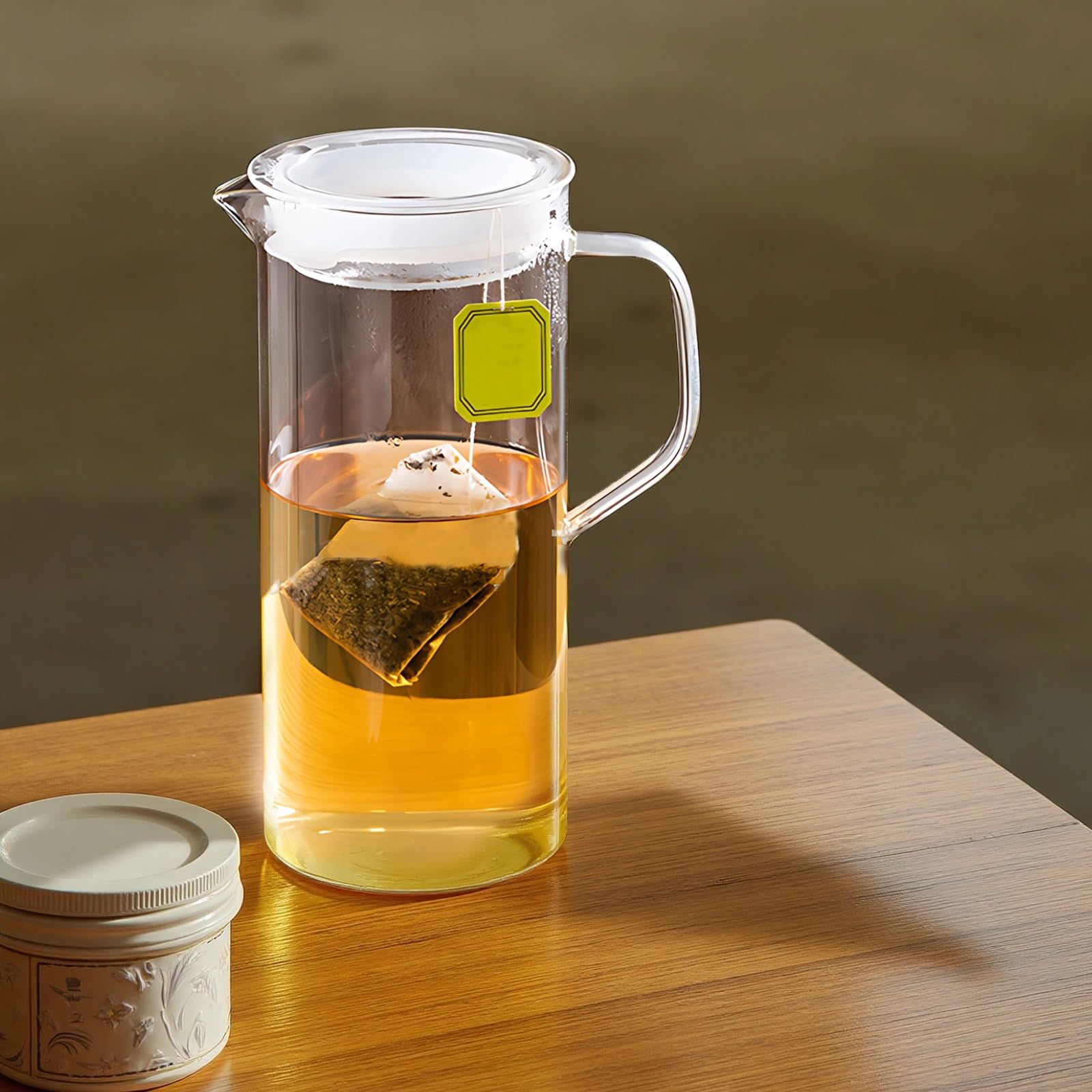 Hitzebeständige Glaskaraffe, 900 ml, Japanischer Stil, Borosilikatglas für Heiß- und Kaltwasser, Eistee, Saft