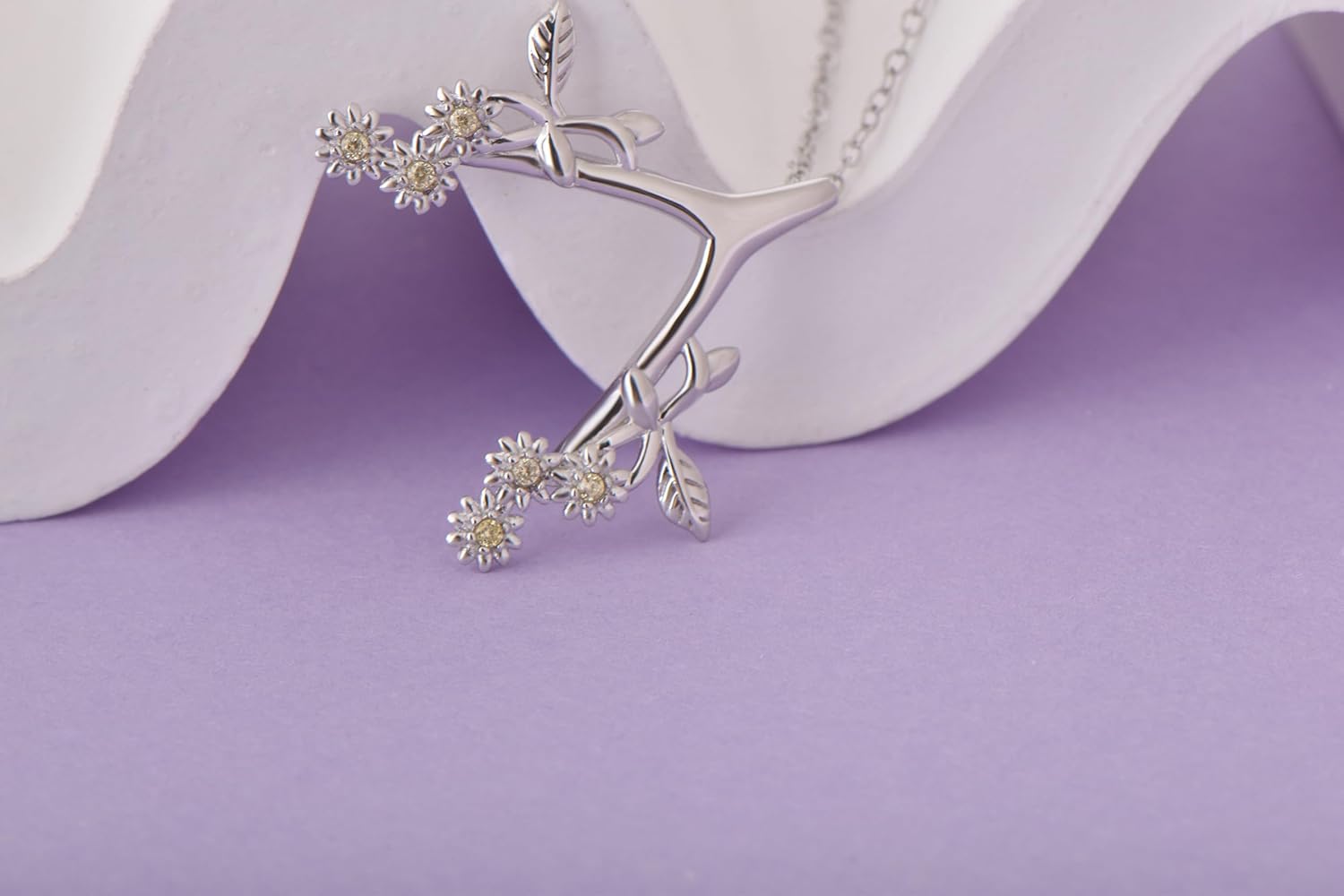 Sterling Silver Dainty Ring 18K White Gold Plated Necklace Holder Daisy Flower Pendant Leaf Engagement Wedding Ring Keeper Wishbone Pendant Necklace For Nurse Doctor Wife Women Gift Jewelry