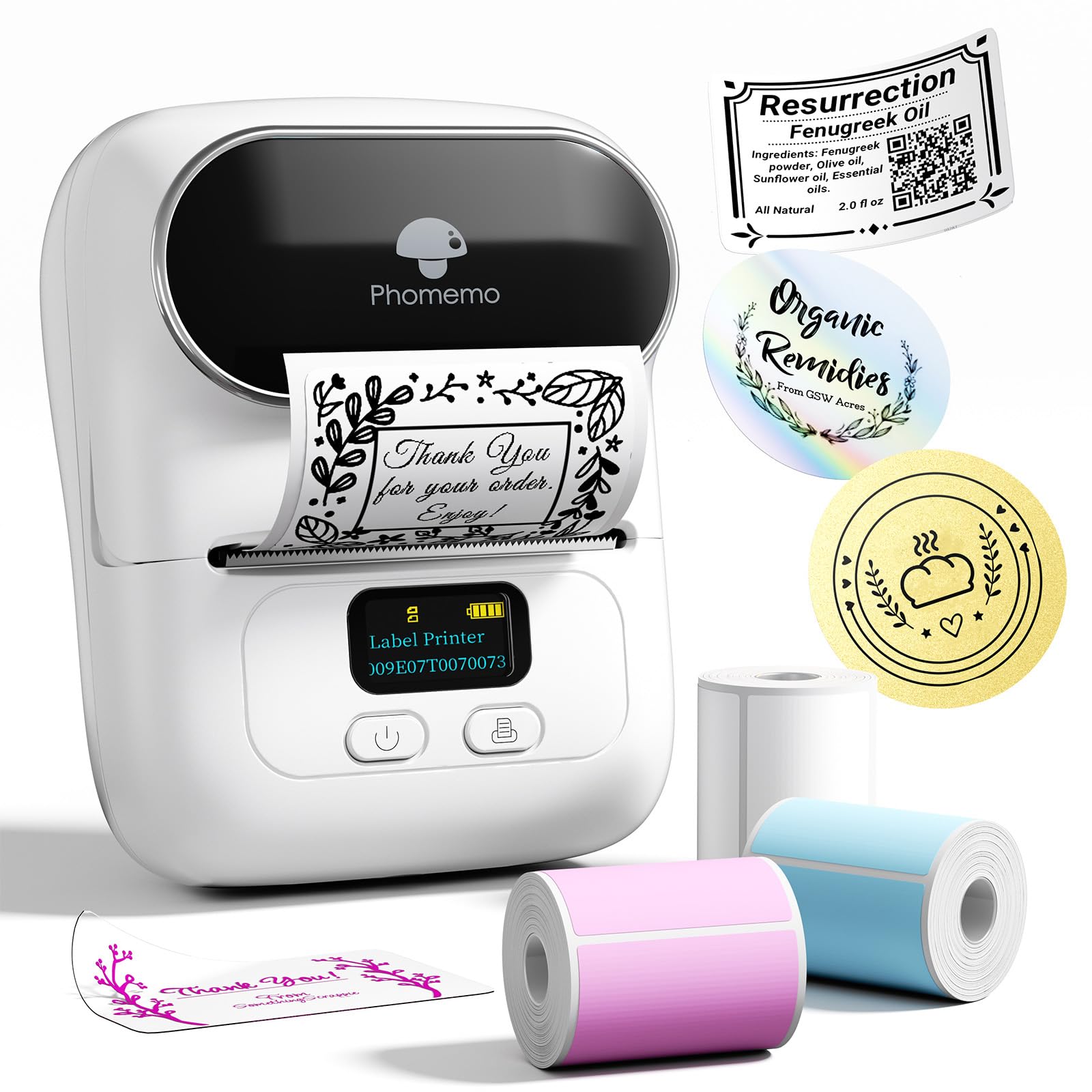 Phomemo M110 Label Maker Machine- with 3 Label Bluetooth Label Maker for for Business Labeling, Barcode, Office, Cable, Retail, with Fonts Choose, Icons, Templates M110 (With 3 Labels) White