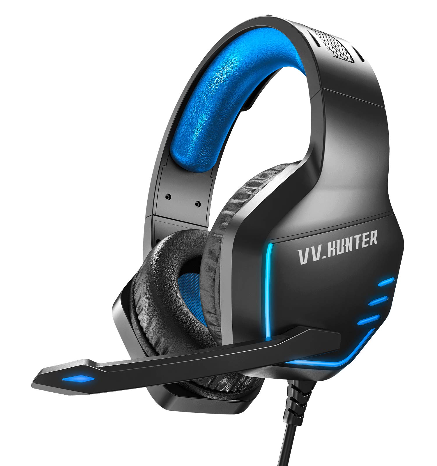 VV.HUNTER Gaming Headset for PS4,Xbox One & Xbox Series X|S,Noise Cancelling Microphone Over Ear Headphones with Surround Sound Mic & LED Light, Soft Earmuffs,Compatible with PC Mac (Blue)