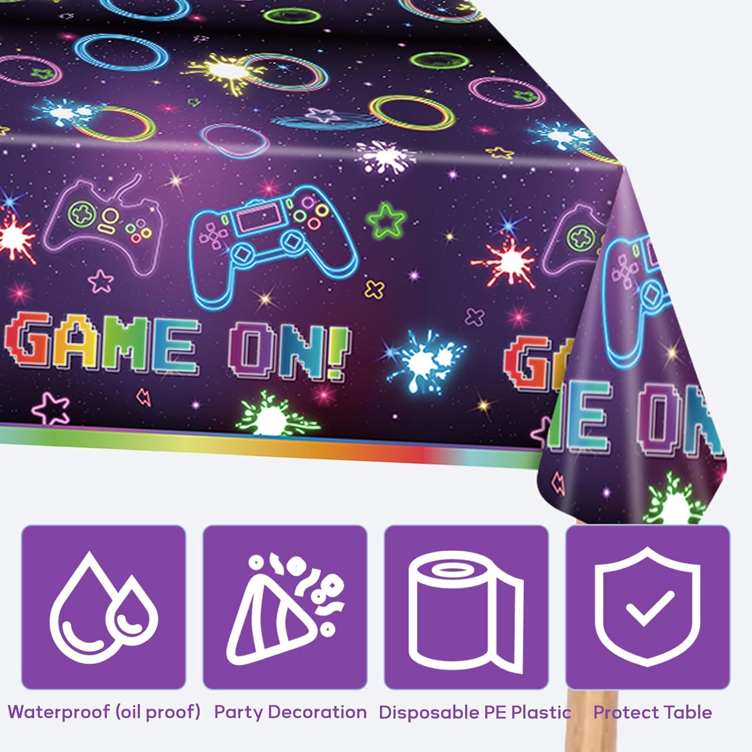 3 Pack Gaming Party Tablecloths – Video Game Birthday Supplies, Kids Gamer Party, Console & Controller Decorations, Neon Gaming Tablecloths Disposable Table Covers (Game)