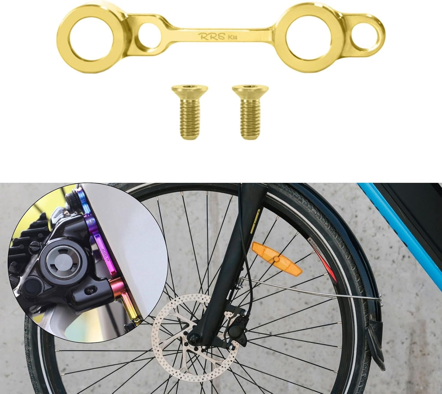 Road Bike Disc Brake Adapter,Mounting Bracket Part Repair Converter,Disc Brake Caliper Mount Adapter for Cycling Accessories, Gold 5.1x1.1cm