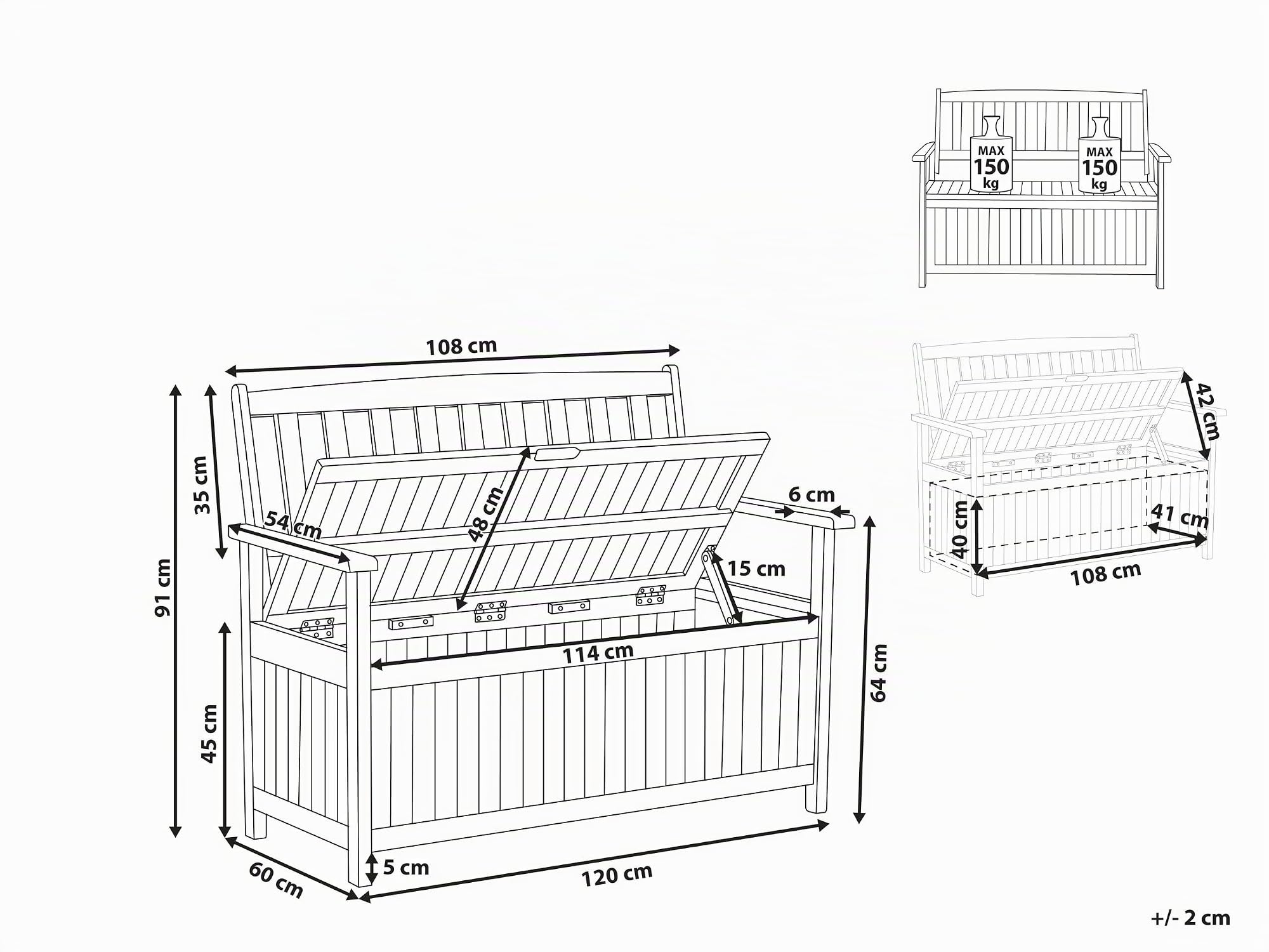Beliani Banc de Jardin avec Coffre de Rangement Ultra Pratique en Bois d'Acacia Narurel et Résistant Idéal pour Organiser Votre Espace Extérieur