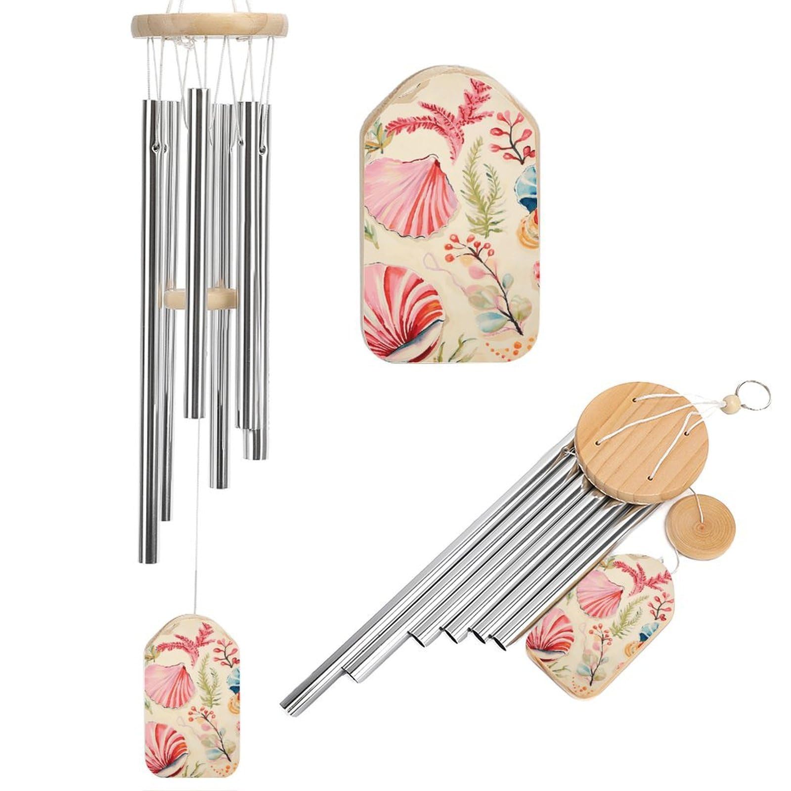 Hand Drawn Seashells Wind Chimes for Outside Memorial Gift Sympathy Wind Chimes Aluminum Tube Windchime with Hook Windbell for Outdoor Patio Garden Decor Housewarming Gift