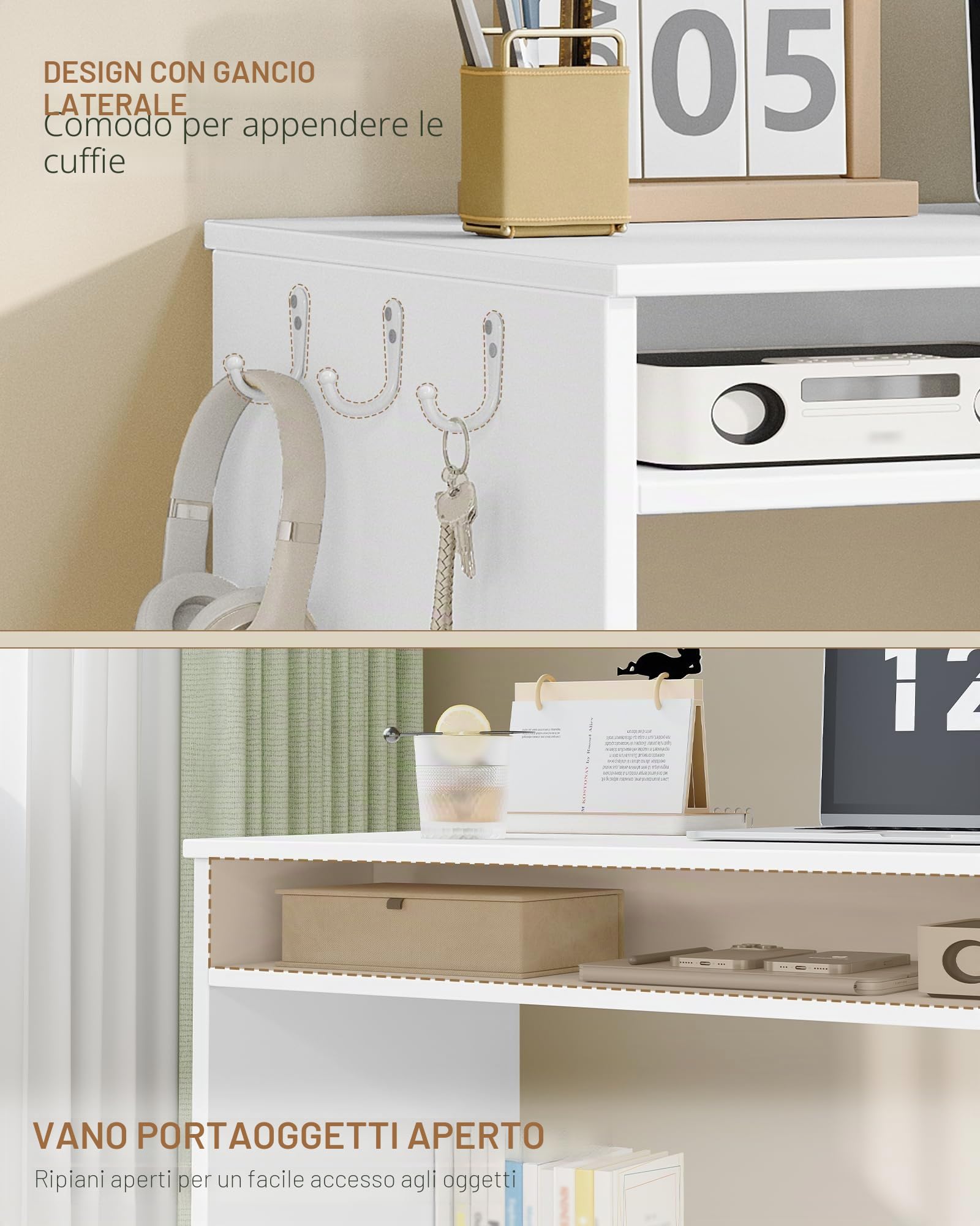 Hzuaneri Scrivania per Computer, Scrivania Ufficio con Ripiani, Tavolo Moderno con Deposito, per Studio, Ufficio, Camera da Letto, 50 x 108 x 75 cm, Bianco CD10103X