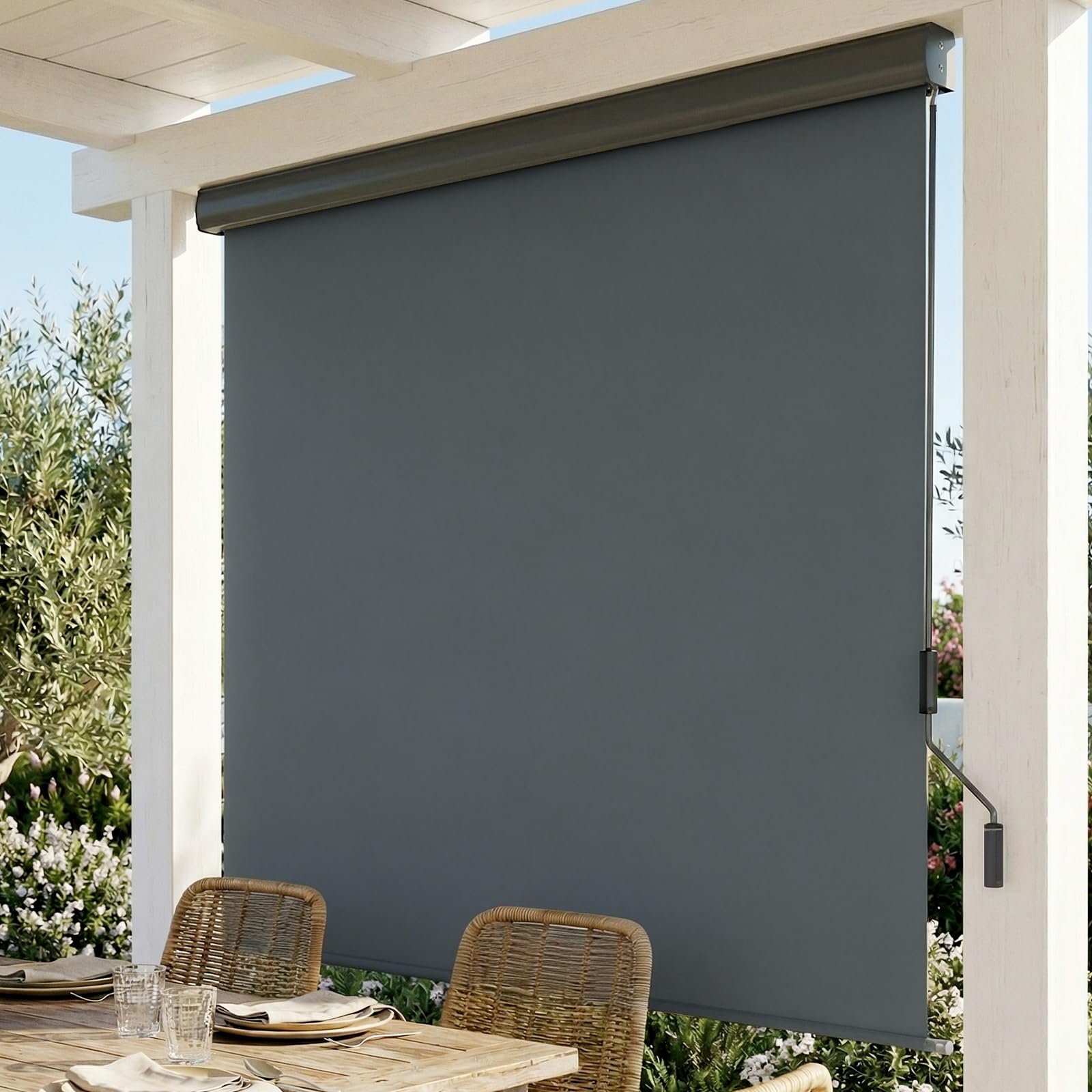 Huracan Senkrechtmarkise 160x250cm, Sonnenschutz Balkonmarkise Alu mit Kurbel, Außenrollo Wasserfest, Sonnenmarkise Vertikalmarkise Balkon sichtschutz, senkrechtmarkise außen, Markisenkasten Terrasse