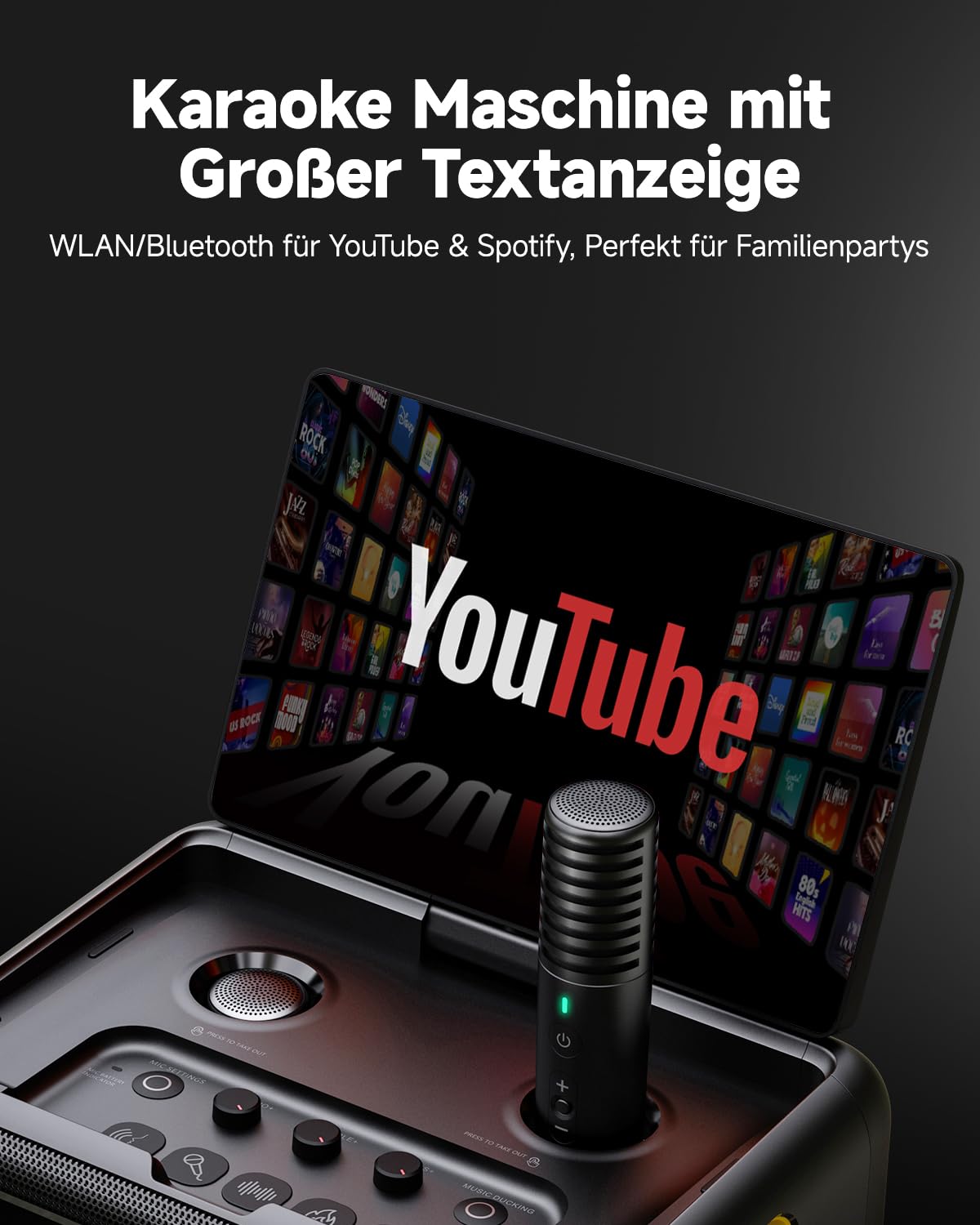 Ikarao Break X2 Karaoke-Maschine mit 10,1" Touchscreen, 300W Bluetooth Lautsprecher, 2 kabellose Mikrofone & LED-Lichteffekte – Ideal für Geburtstage, Familienfeiern & Events