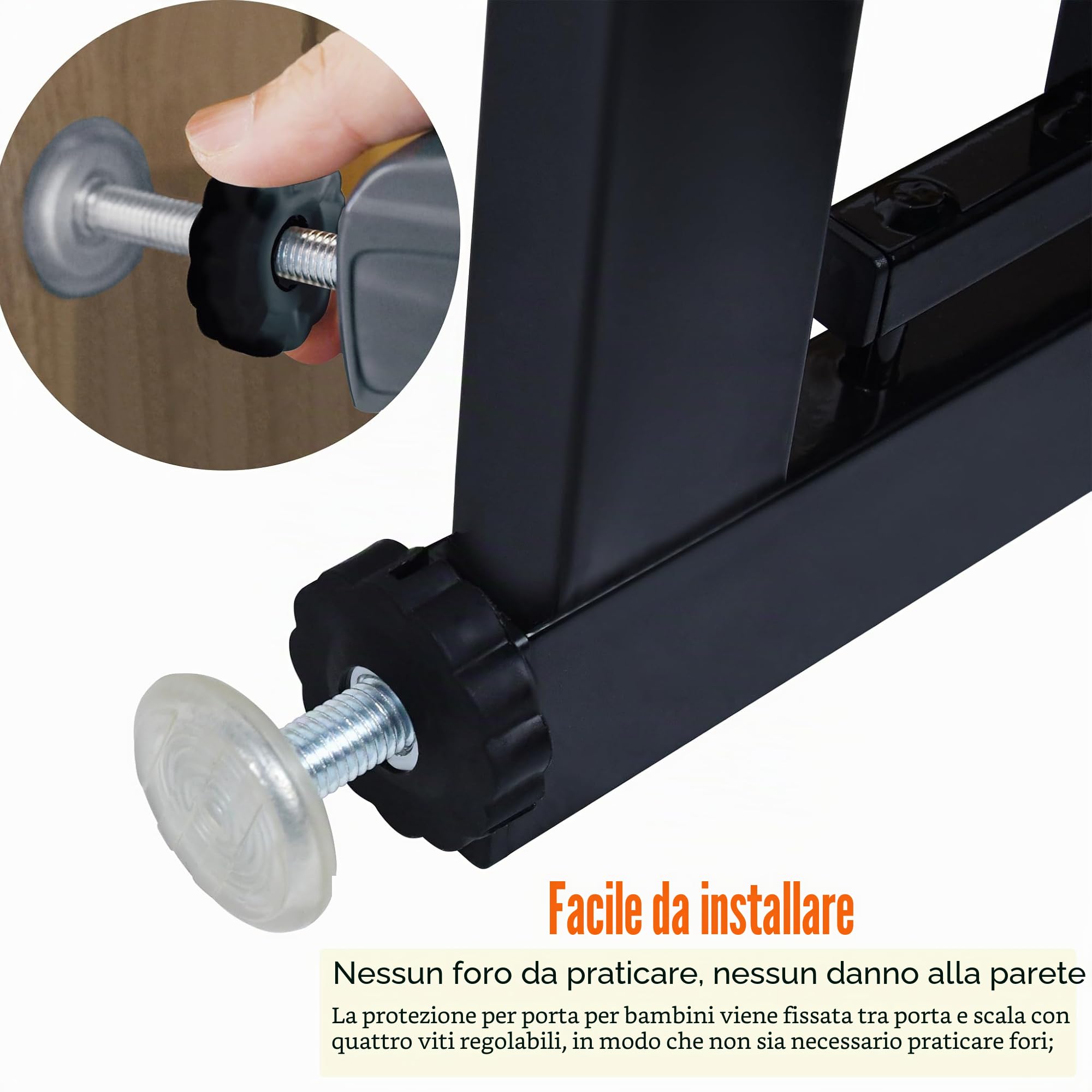 Aufun cancelletto per scale, cancelletto di sicurezza per bambini senza foratura, per 105-115 cm chiusura automatica, cancello in metallo, cancelletto di sicurezza per cani con gattaiola (nero)