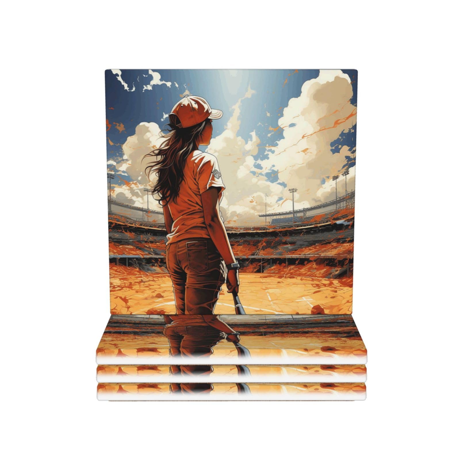 Drink Coasters Set of 4 Coffee Ceramic Coaster Softball Coasters for Drinks Coffee Cup Mat Heat Resistant Tabletop Protection Coaster Desk Accessorie Home Decorative