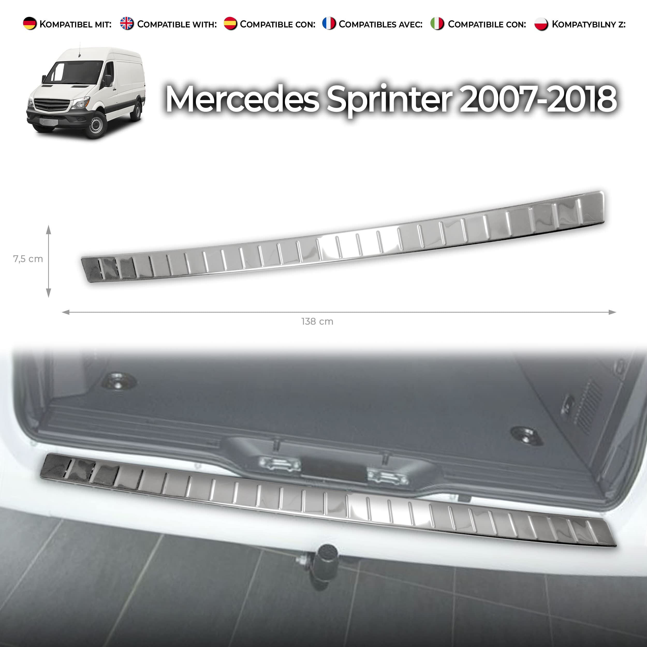 CHROMEMASTER - Accessori - Protezione paraurti Posteriore - Compatibile con Mercedes Sprinter W906 2007-2018 | Acciaio inossidabile lucidato - Protezione Paraurti Protegge la Vernice del Paraurti