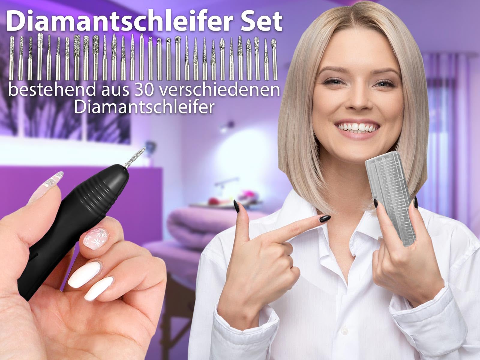 Fußpflegegerät Maniküre Pediküre-Gerät Fräser Schleifgerät Fußpflege-Set | Nagelpflege-Set mit 20.000 Umdrehungen Pediküre Gerät mit über 30 Diamantschleifer für Hornhautentfernung