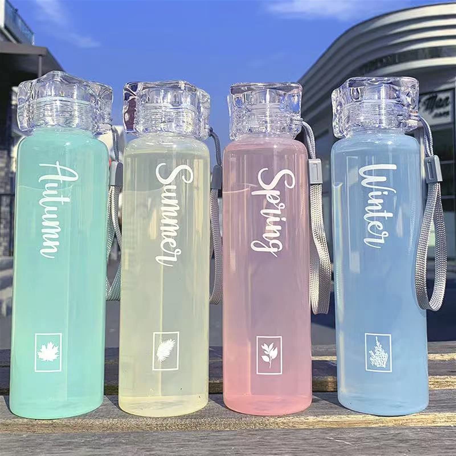 MRKU Bouteille d'eau en Verre dépoli de Grande capacité, résistante à la Chaleur, Simple, Portable, avec poignée carrée, imprimée, pour Le Sport en Plein air