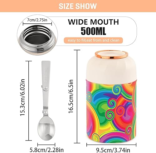 Miniatura 3 de MCHIVER Abstract Color Swirls Food Jar with Spoon Stainless Steel Vacuum Insulated Food Container 17 oz Food Flask for Lunch