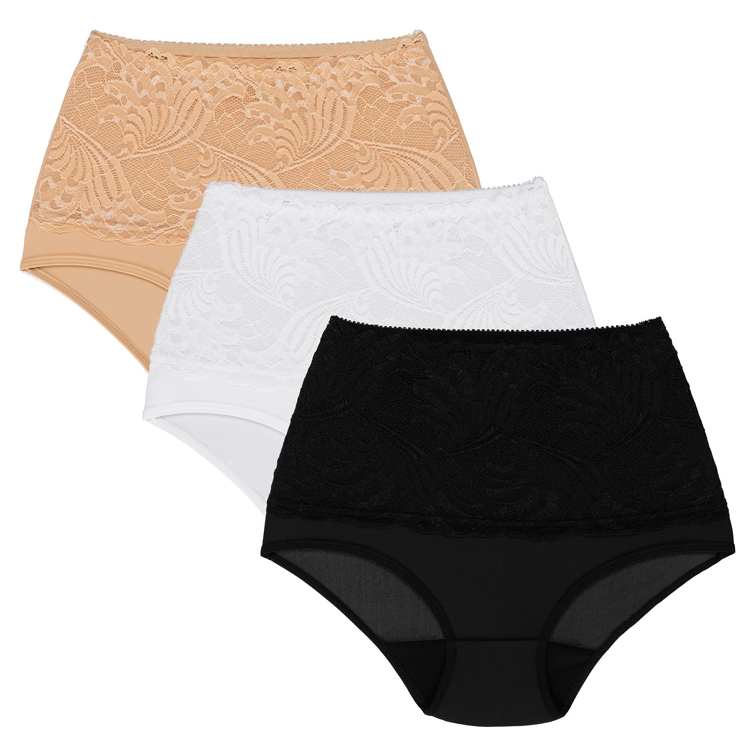 Wolbar Women's Briefs with Lace WB207 3-Pack, Beige-White-Black,L