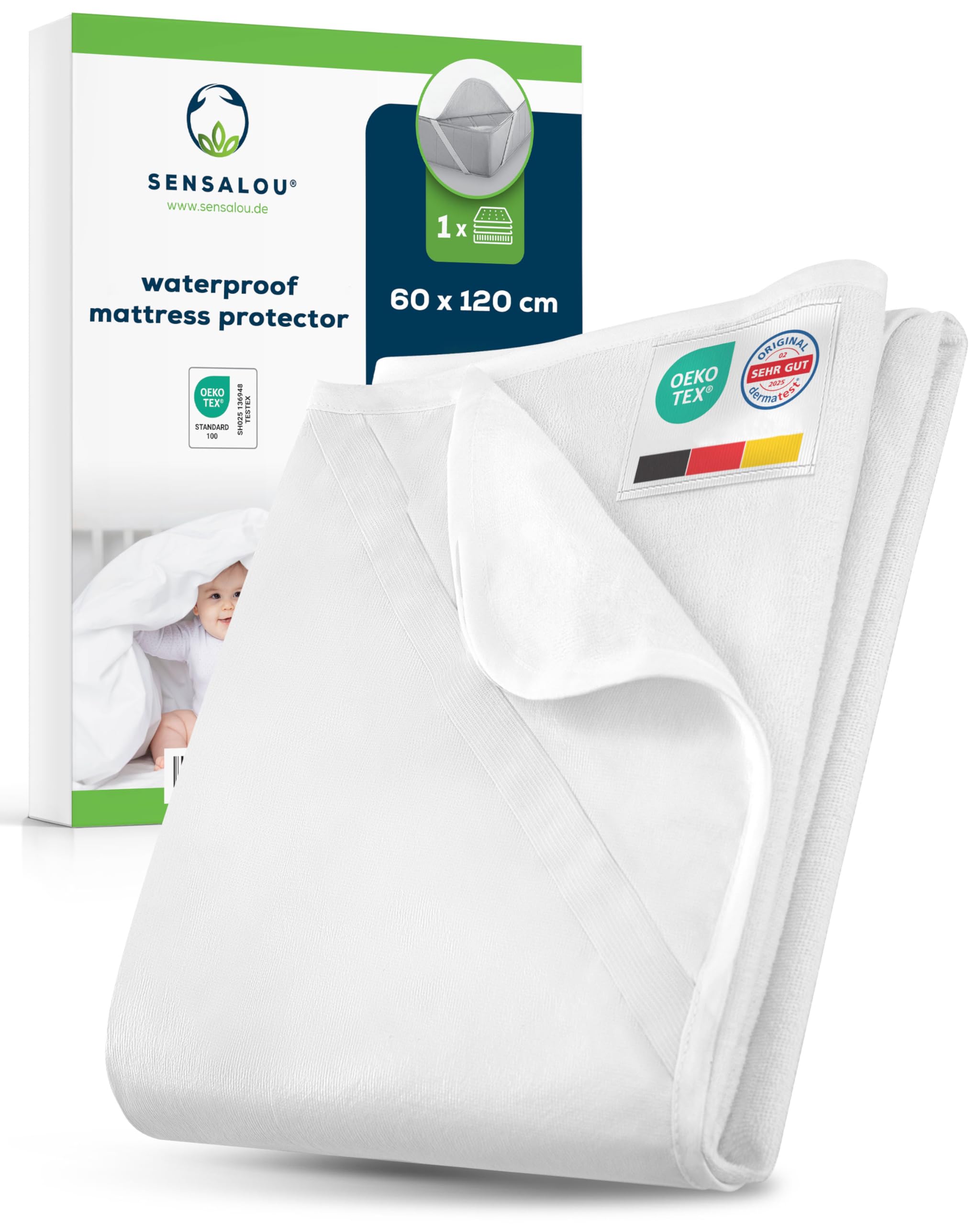 Sensalou Waterproof Mattress Protector 60x120 cm – Toddler Cot Bed Mattress Cover with E...