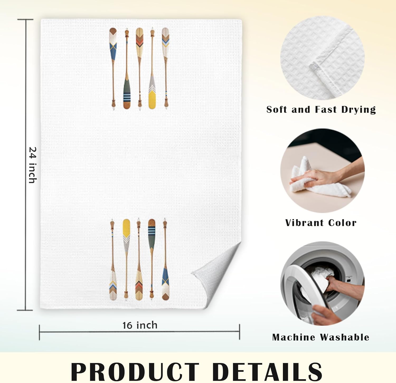 JINYO Boat Oar Nautical Kitchen Towels Set of 2, Lake House Beach House Decor Hand Towels for Bathroom, Coastal Dish Towels Tea Towels for Kitchen, Nautical Beach Bathroom Kitchen Decor, 16x24 Inch - Image 6