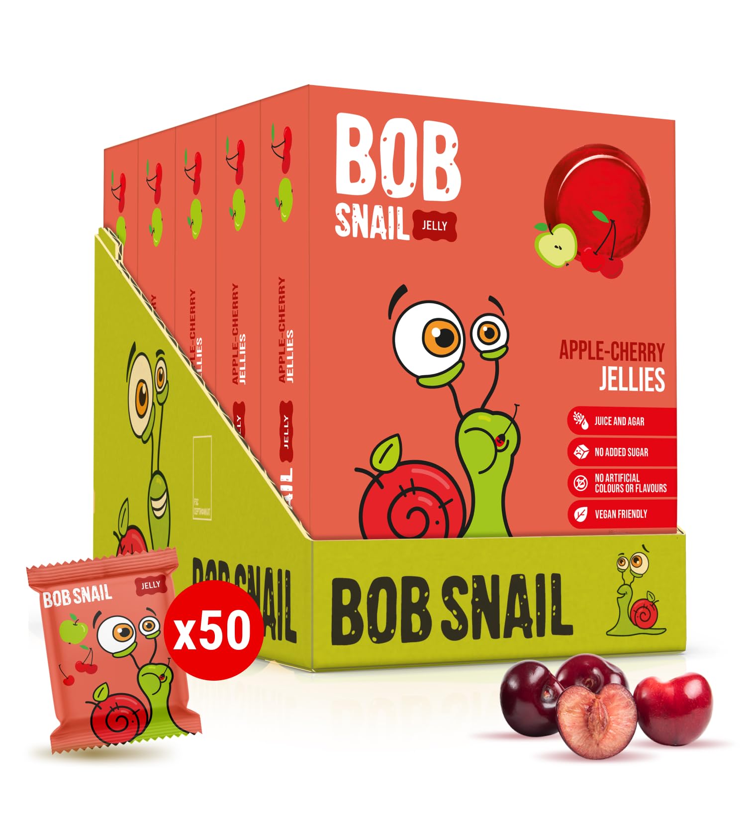 Bob Snail Healthy Snacks - Fruit Jelly with Cherry - Gelatine Free - No Added Sugar