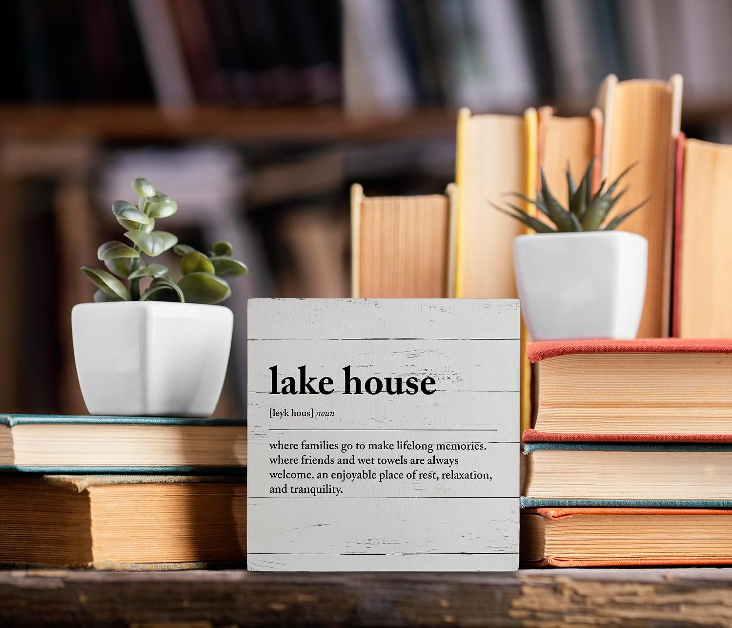 kunlisa Lake House Wood Box Signs Decor,Summer Lake House Gifts for Women Men,Lake House Essentials Gifts,5x5 Inch