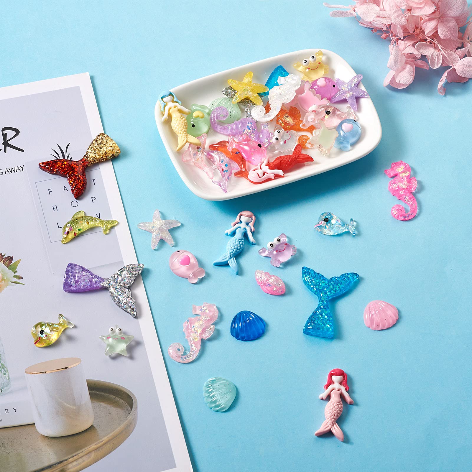 Amazon | Beadthoven 約110個 海のテーマ 樹脂カボション レジン