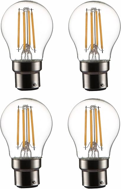 TEKLED® G45 Filament Vintage DIMMABLE LED Bulbs | B22 Bayonet Cap | Energy Saving 4W Light Bulb 40W Equivalent | Clear 2700K 470LM | 4-Pack | Warm White