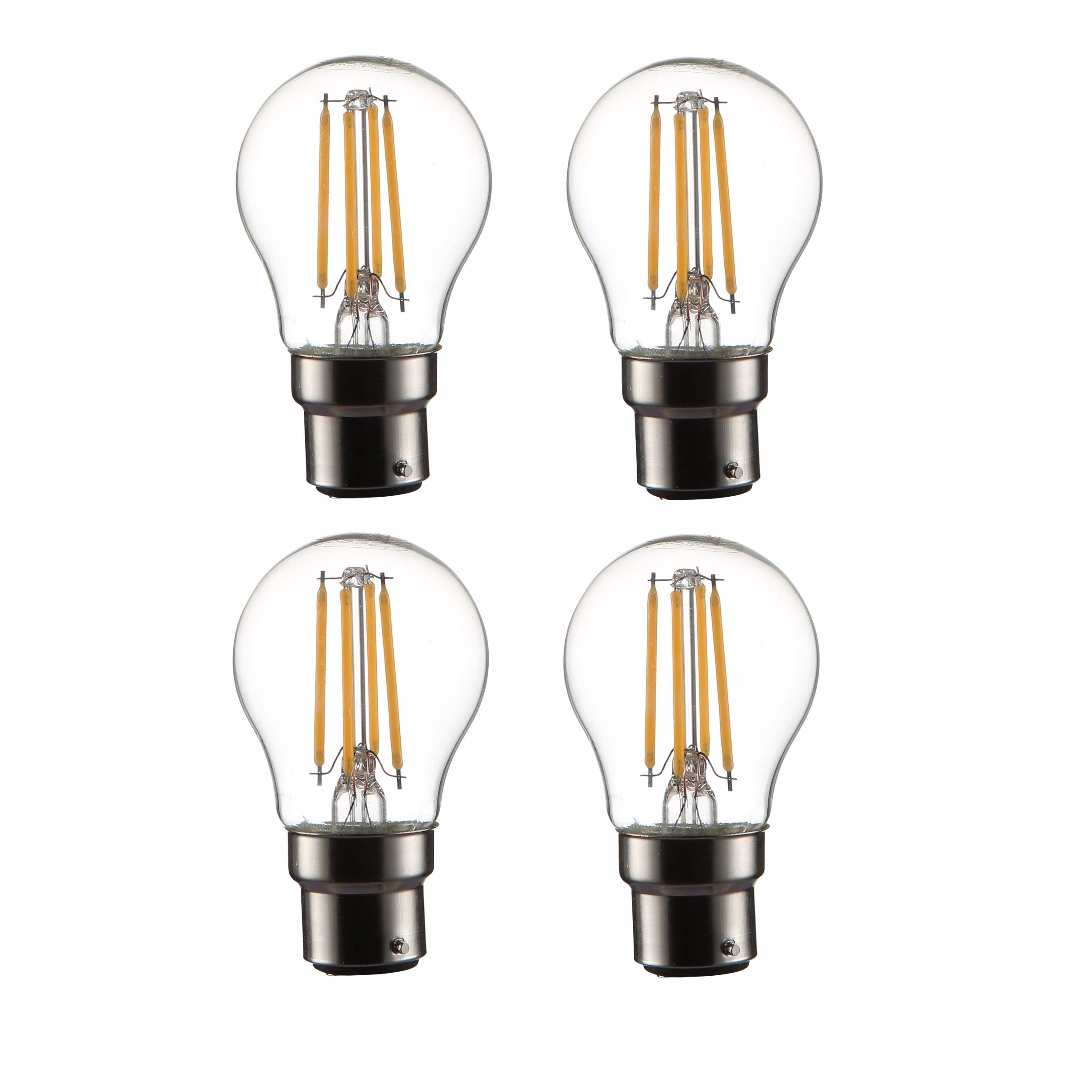 TEKLED® G45 Filament Vintage DIMMABLE LED Bulbs | B22 Bayonet Cap | Energy Saving 4W Light Bulb 40W Equivalent | Clear 2700K 470LM | 4-Pack | Warm White