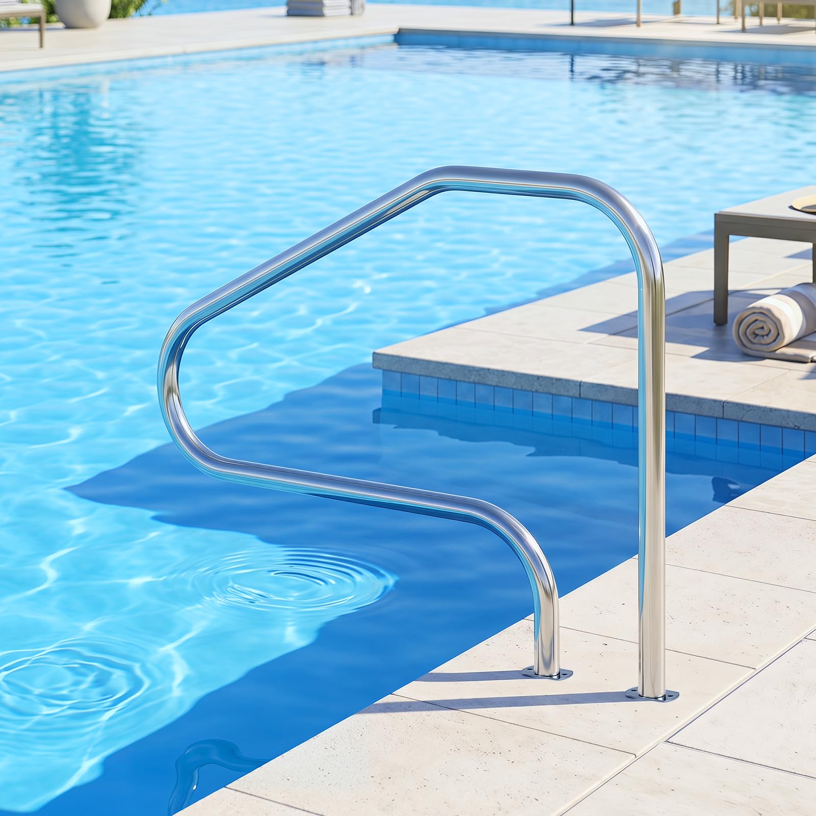 FANTASK Pasamanos de piscina, 130 x 94 cm, acero inoxidable 304, fácil de instalar, mango para piscina empotrada, arco de agarre para piscinas, parque acuático