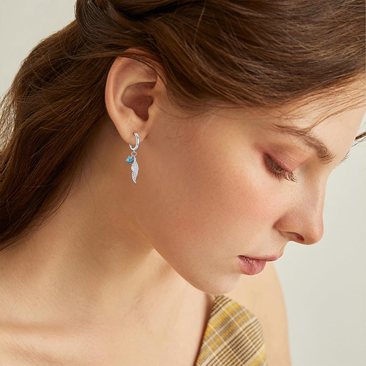 Turquoise Earrings 925 Sterling Silver Feather Dangle Earrings Western Earring Native American Jewelry Gifts for Women - Image 3