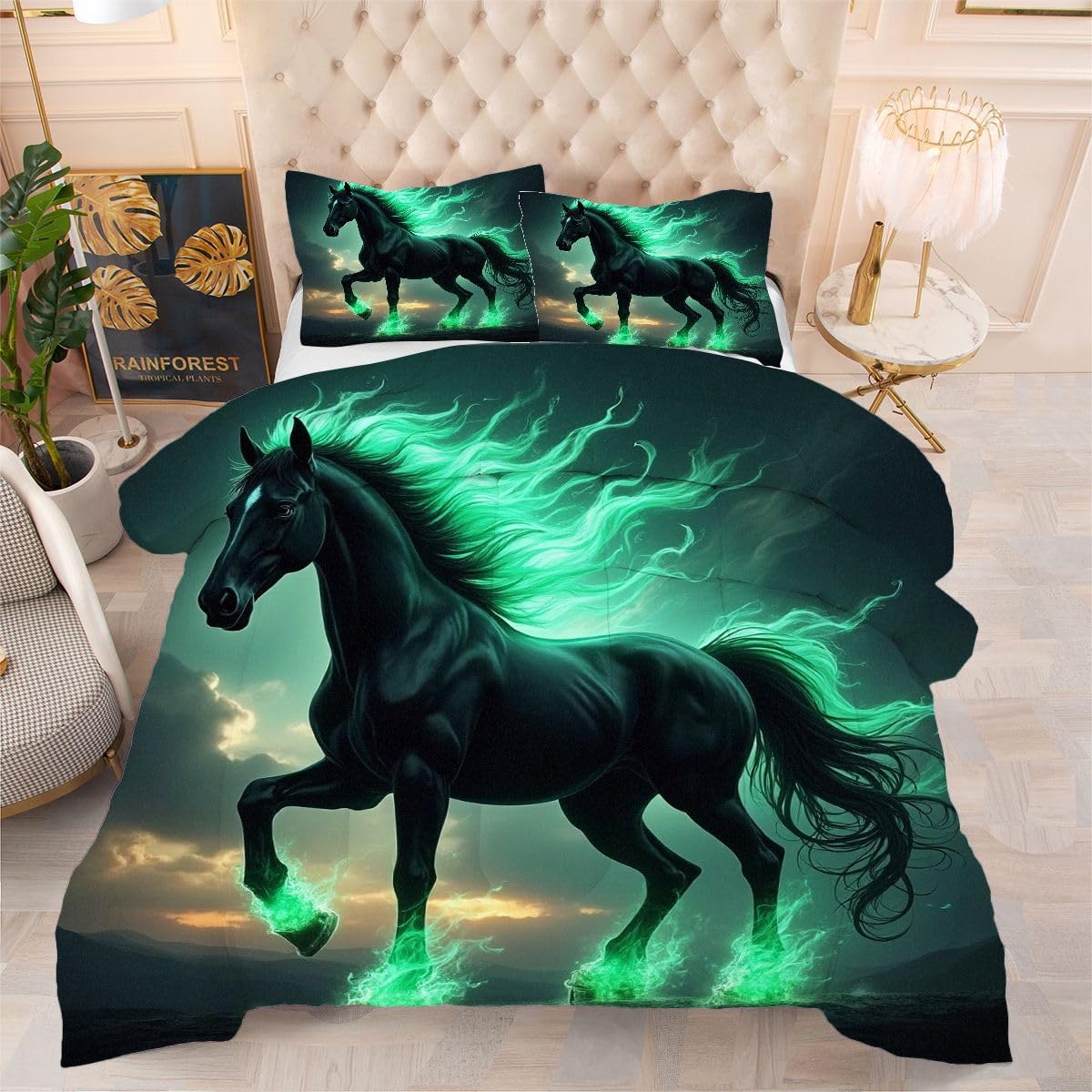 Couette 4 saisons 220x240 cm polyvalente et réversible sans housse motif cheval
