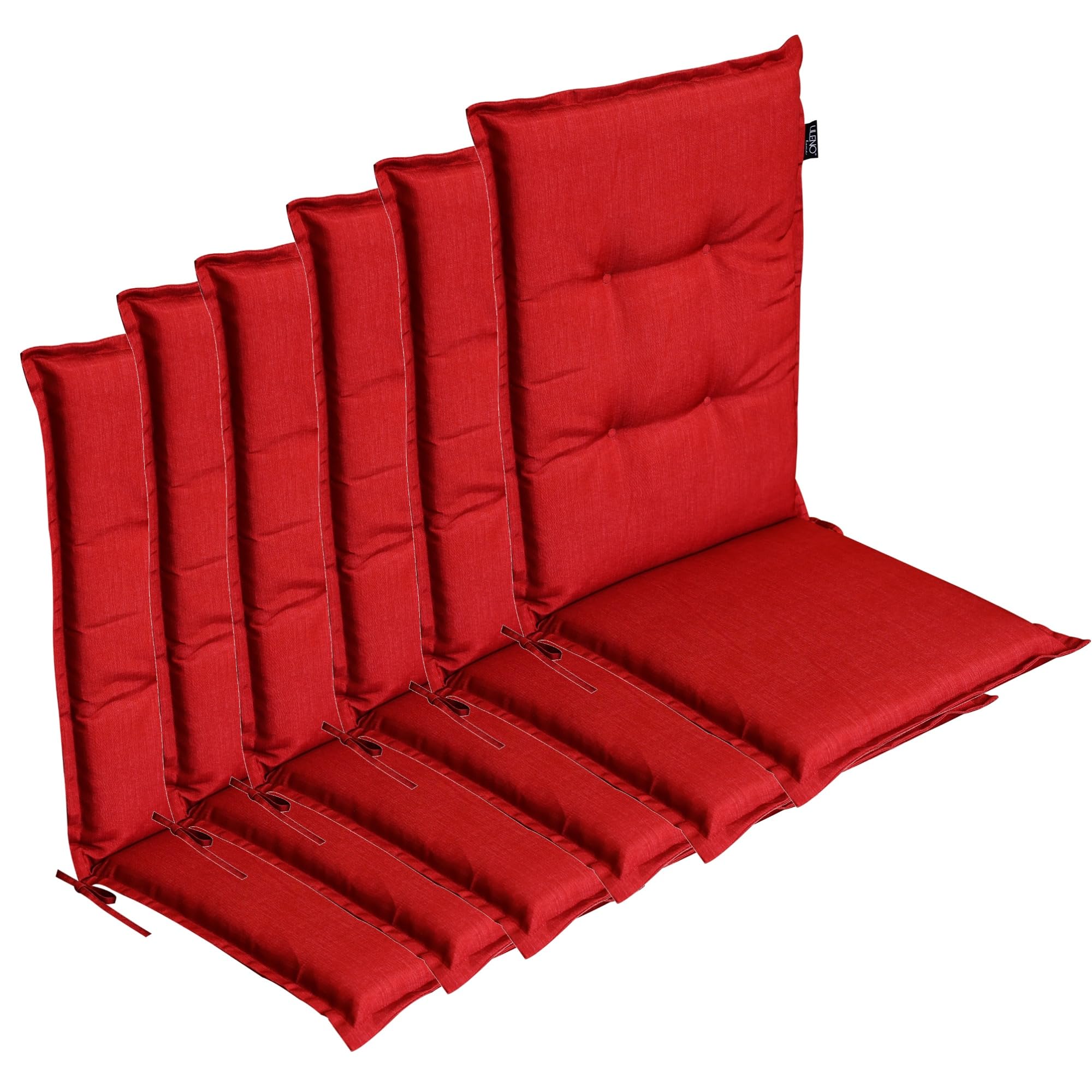 LILENO HOME Garden Chair Cushions in Plain Red [Set of 6 - High-Back] - Comfortable Loungers as Seat Cushions for Garden Furniture - Chair Cushions for Garden Chairs and Folding Chairs
