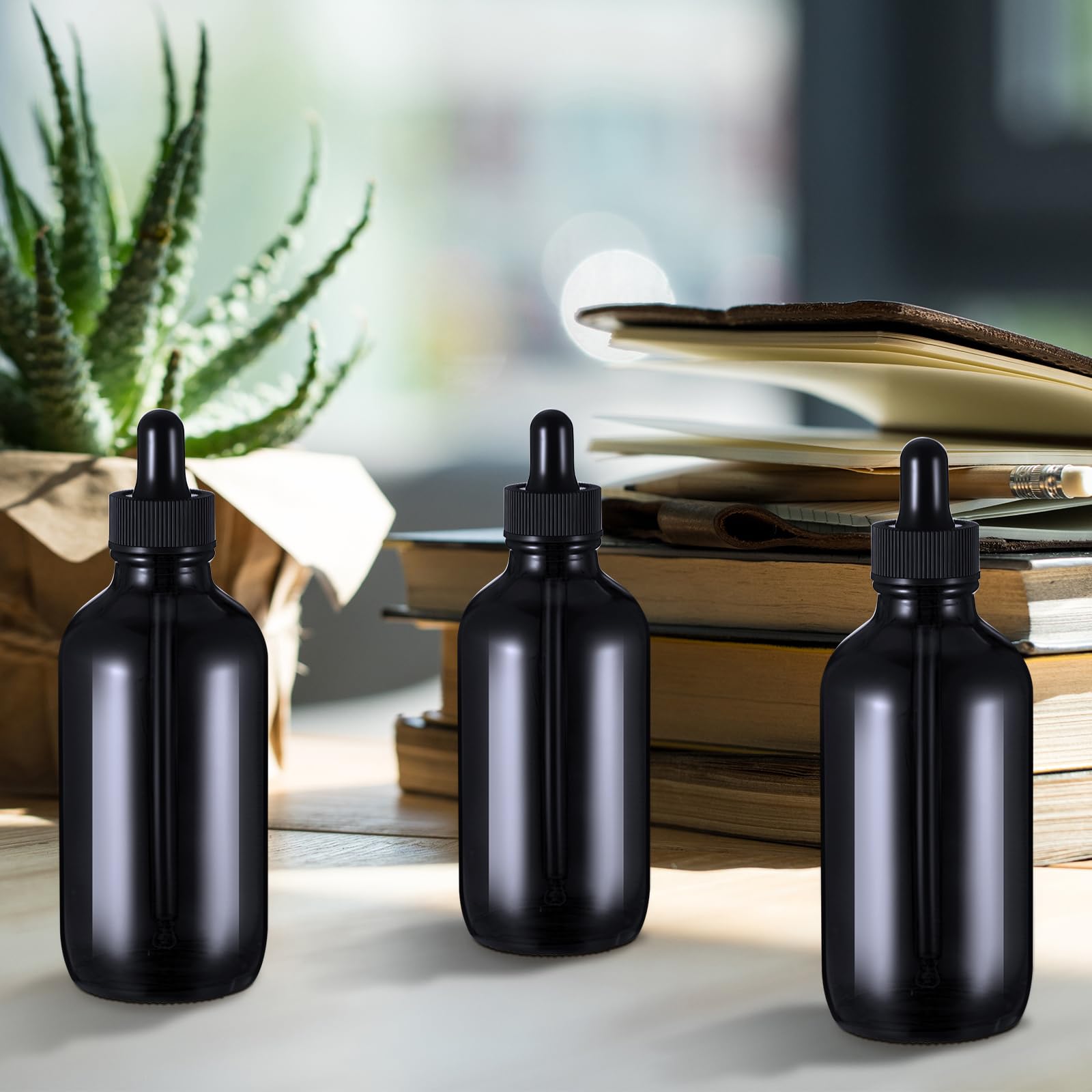 Dandat Szklana butelka z zakraplaczem, 120 ml, z zakraplaczem, z kroplomierzem, z kroplomierzem, lejkami, naklejkami na olejki eteryczne (czarne)