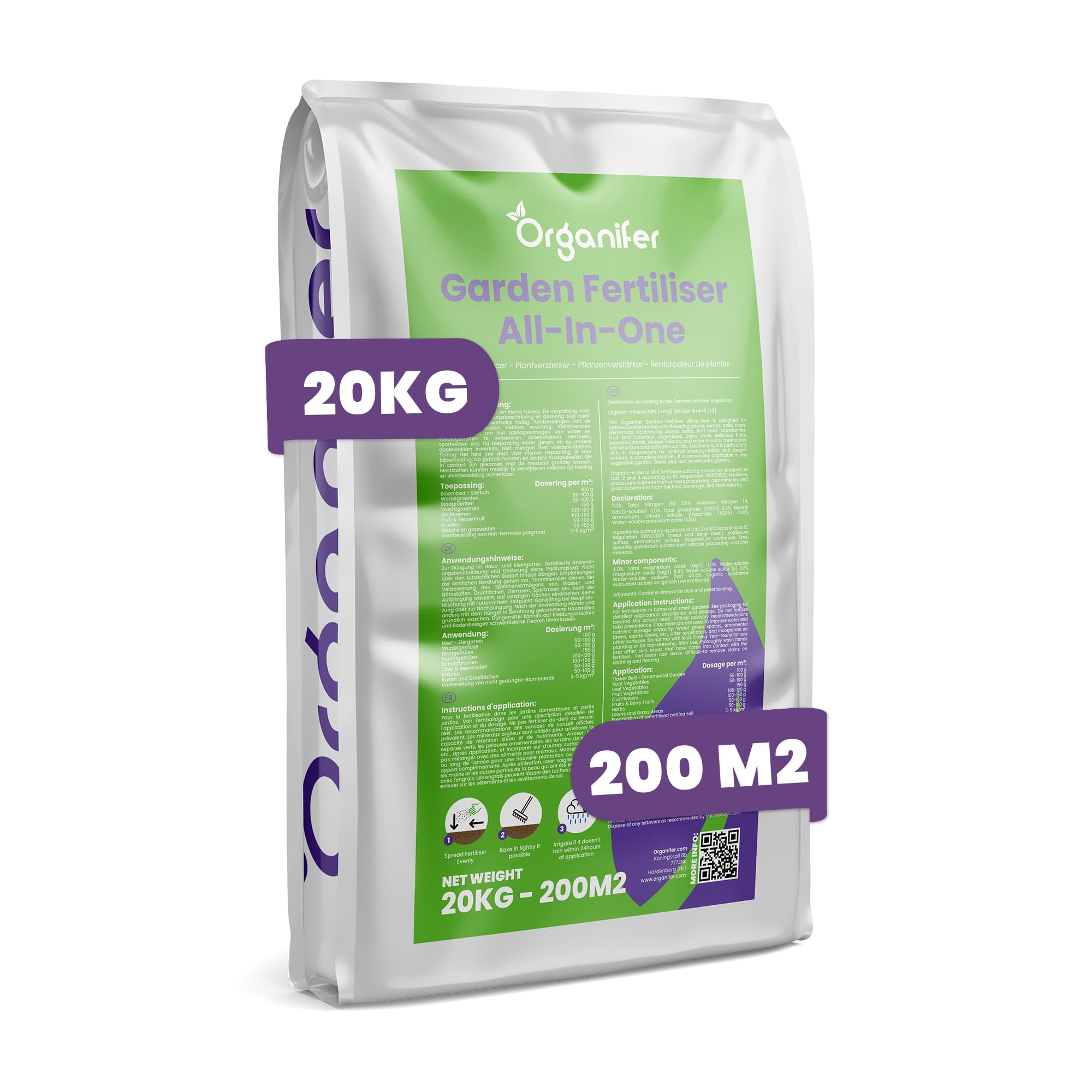 Universal Gartendünger - 20kg = 200m2 | Hochwertiger Dünger Für Alle Gartenpflanzen - Fördert Kräftiges Wachstum Und Reiche Blüte - Organifer