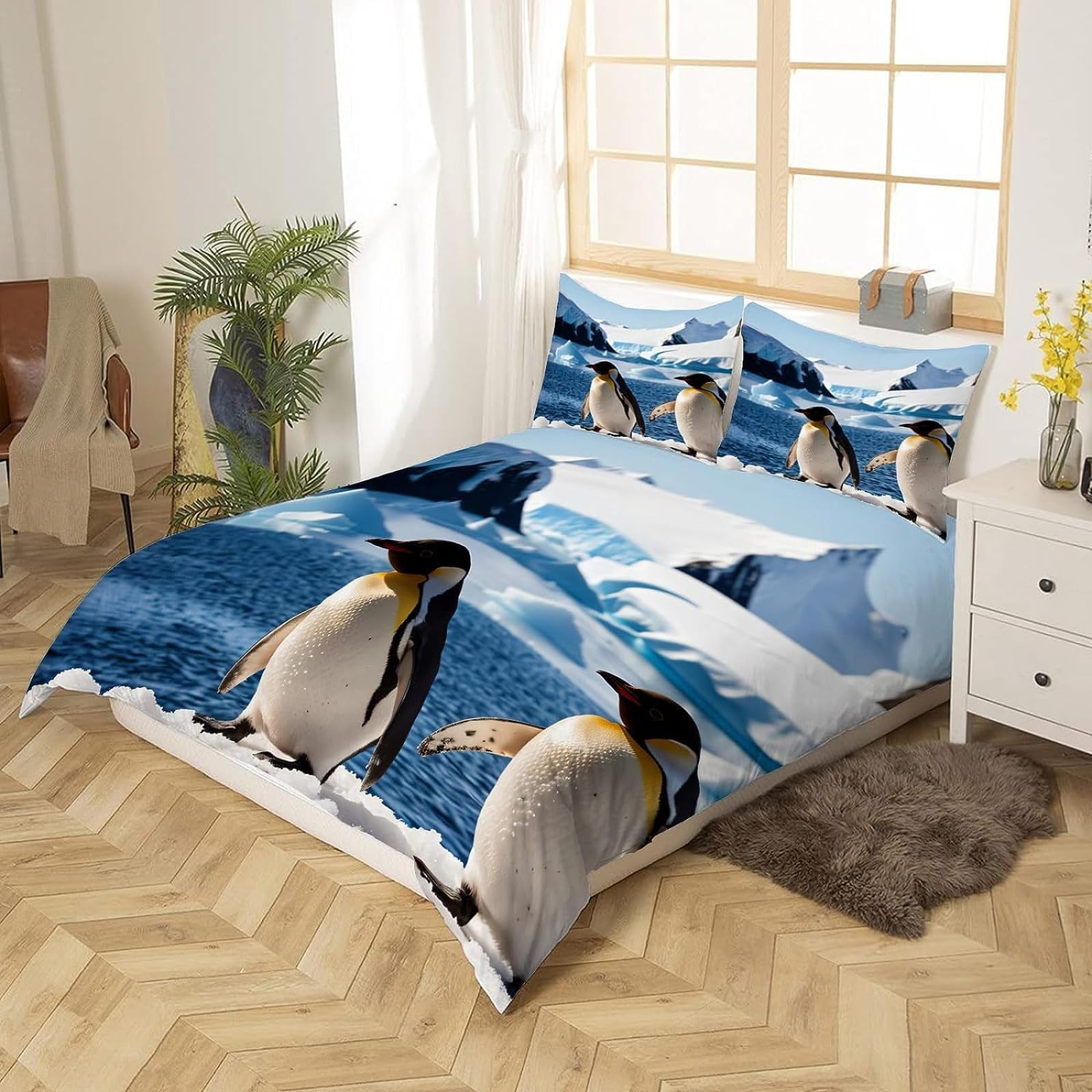MOXINO 3D Pinguin Bettwäsche - 3-teilig, 155x220cm, Weiche Mikrofaser Für Teenager