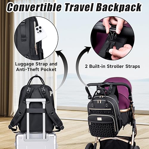 Miniatura 4 de Mochila para pañales, elegante bolsa de pañales para bebé, mochila impermeable para pañales de viaje, bolsas de bebé con cambiador, correas para