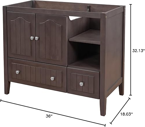 Miniatura 7 de Merax Mueble de baño sin fregadero, solo base, moderno, marco de madera maciza con acabado pintado, armario de almacenamiento con cajón, 36