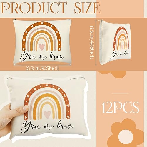 Miniatura 9 de Kajaia 12 bolsas de cosméticos bohemias, bolsa de maquillaje arcoíris, bolsa para lápices de sol, bolsa de maquillaje con citas impresas para bolsa