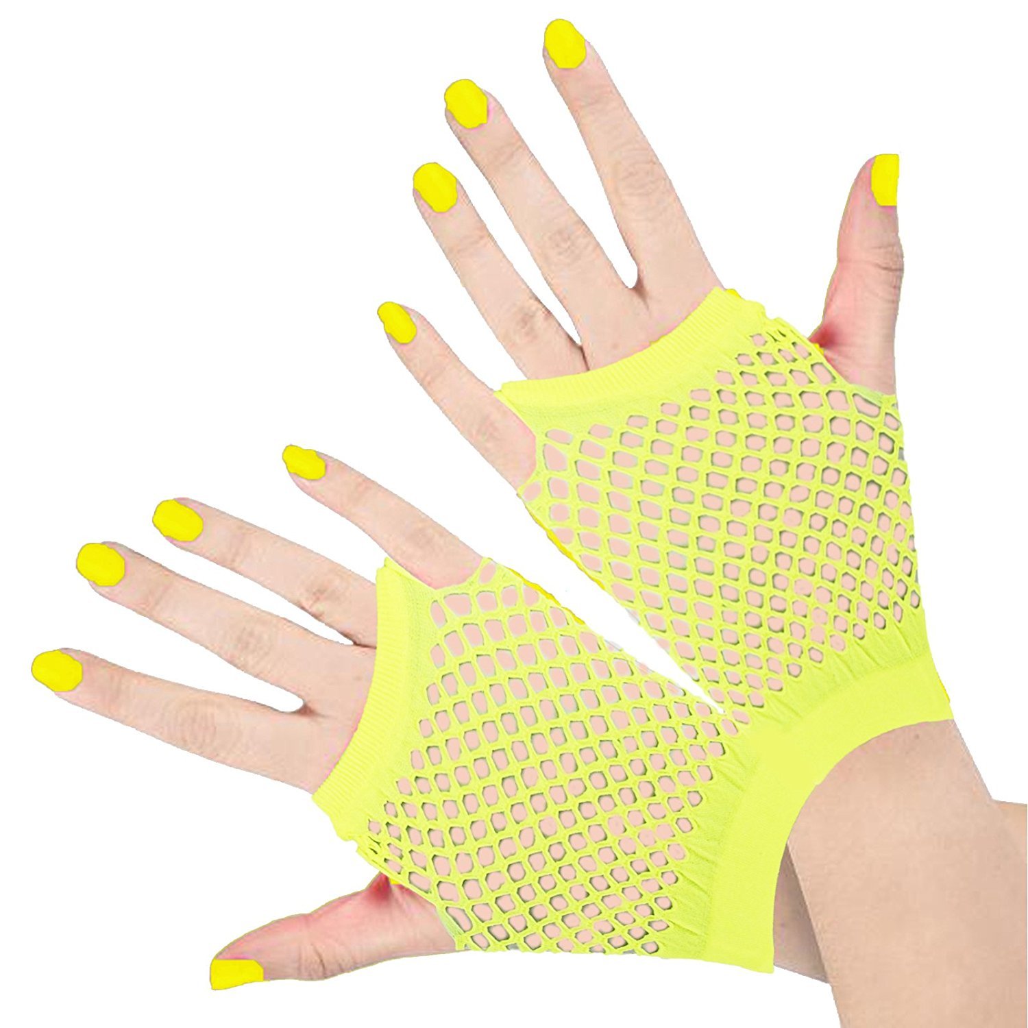 SHORT FISHNET GLOVES FINGERLESS FANCY DRESS 1980'S NEON PUNK RAVE HEN NIGHT TUTU